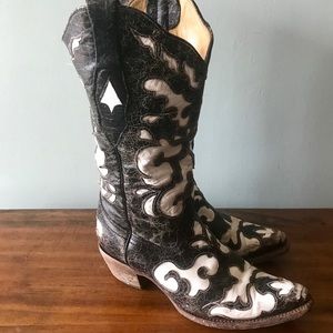 CORRAL VINTAGE Black and white cowboy boots 8